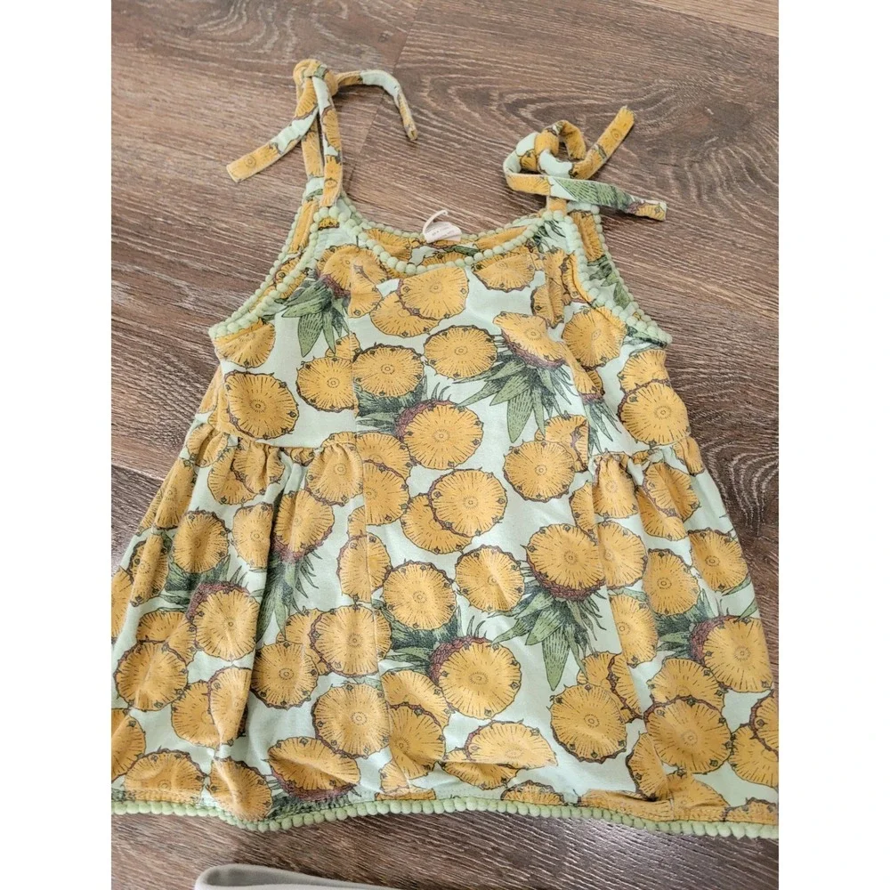 Kate Quinn Girls Pineapple Pom Pom Top 4T Blue Bloomers 3T Set Tropical #4